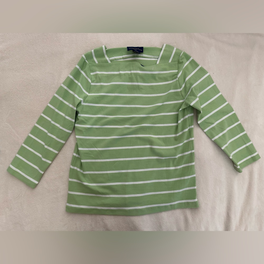 Charter Club Medium Green Striped Long Sleeve